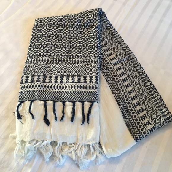 SLATE AND SALT BOHEMIA LOUNGE navy embroidered cotton scarf Ethical Fair Trade L - Picture 1 of 5